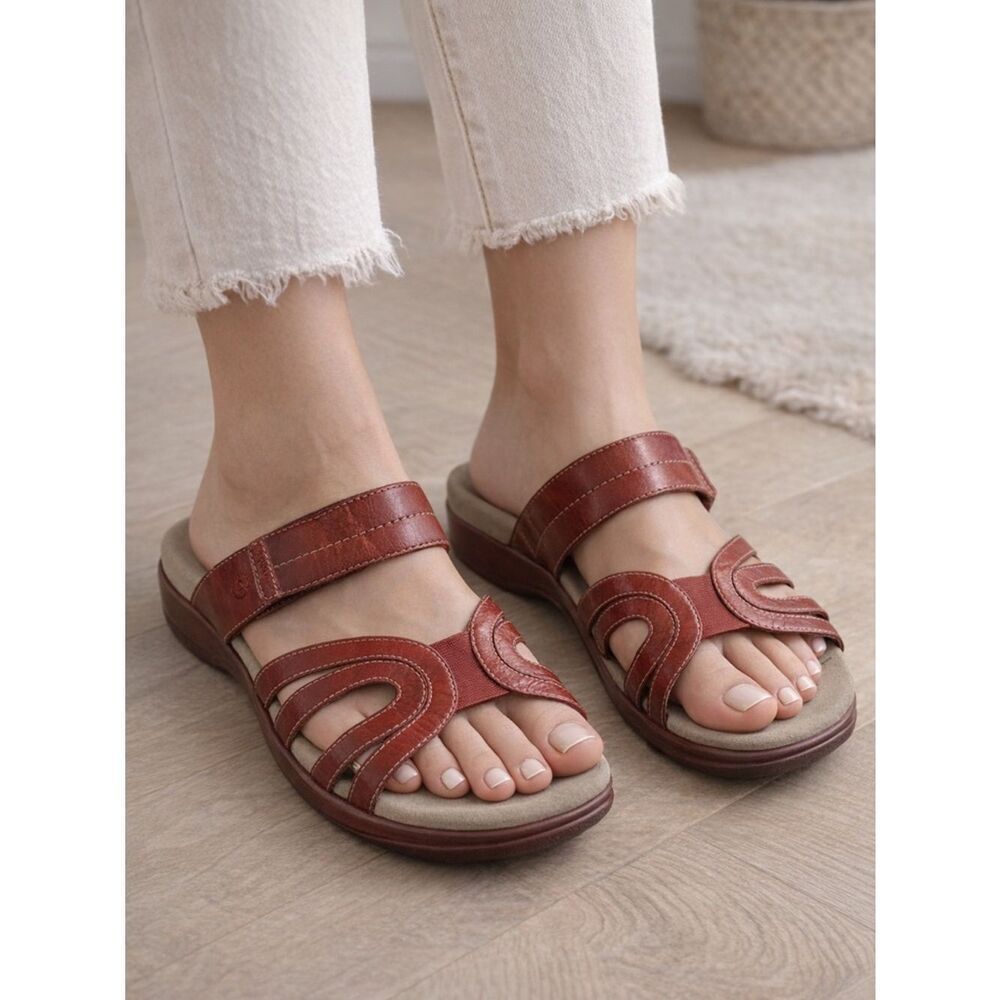 Aravon By New Balance Womens Candace Red Leather Sandals size 8